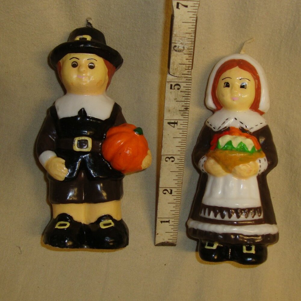Thanksgiving Pilgrim Candles Man Woman Unlit